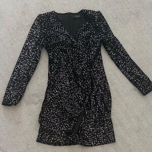 Black Sequin Wrap Mini Dress